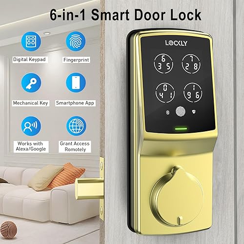 Miniatura 2 de Lockly Secure Pro - Cerradura inteligente Wi-Fi para puerta, entrada sin llave con teclado digital PIN Genie, sensor biométrico de huellas