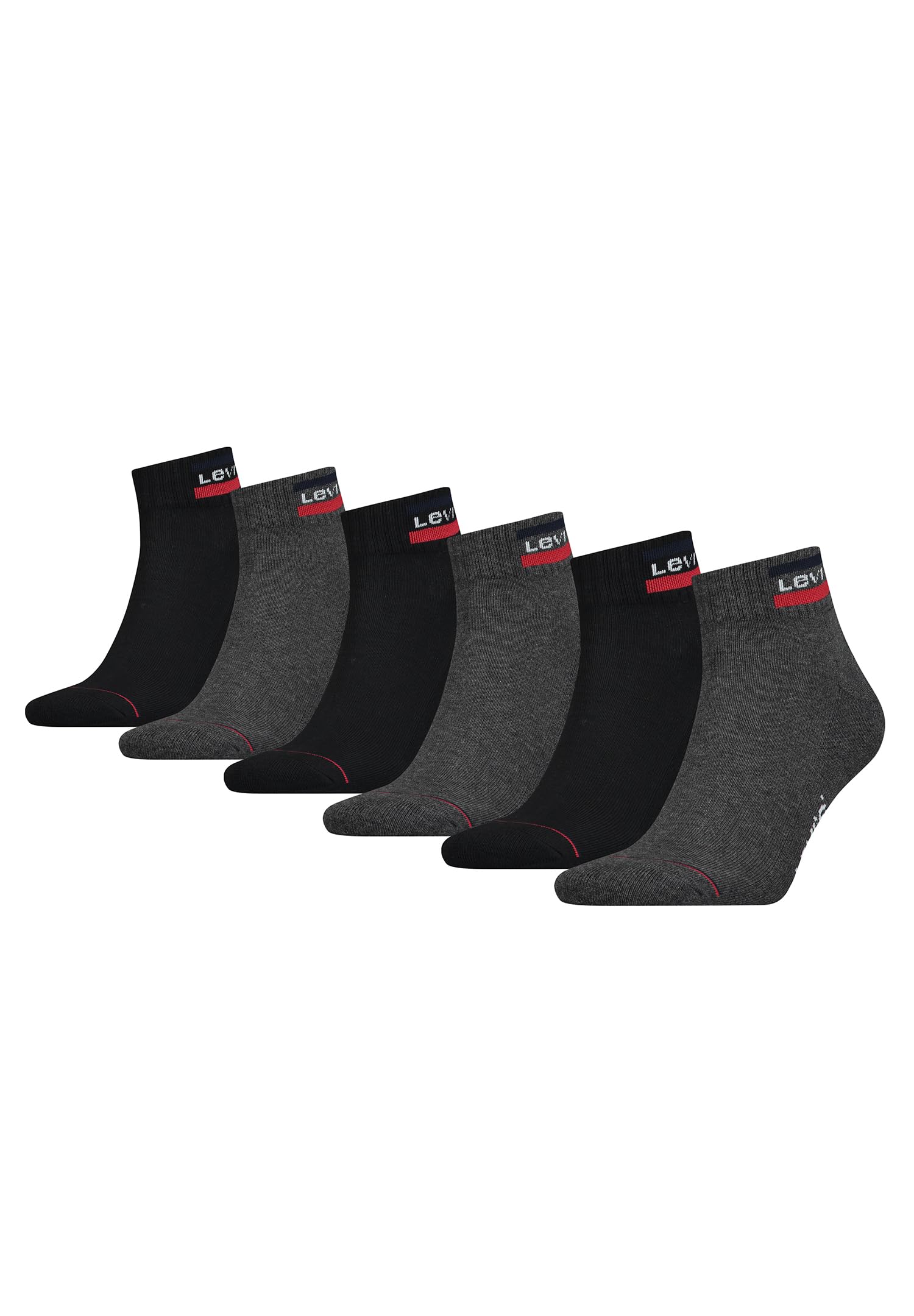 Levi's Unisex Socks Sport Logo Ankle mid-cut Socks Mid Gray / Black 39/42 pack of 6