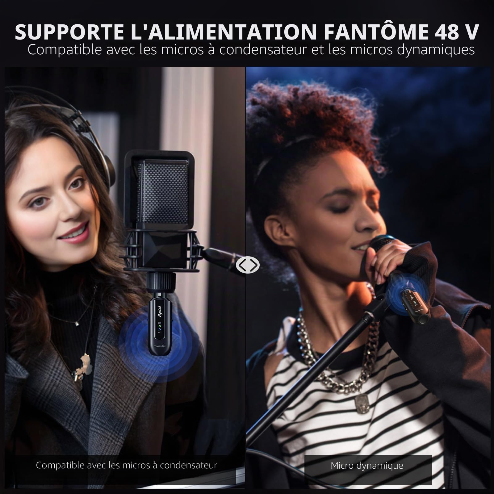 POGOLAB XLR Système de Microphone sans Fil Transmetteur Récepteur, 2.4G XLR Adaptateur sans Fil pour Microphone Dynamique Condensateur, 12 Heures, 150 Pieds, pour Chanter Parler en Public