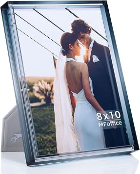 Gradient 8x10 Acrylic Picture Frame - Fits 5x7 with Mat or 8x10 without Mat, with Tabletop Stand & Wall Mount for Home Office Decor, Black Grey, 1Pack