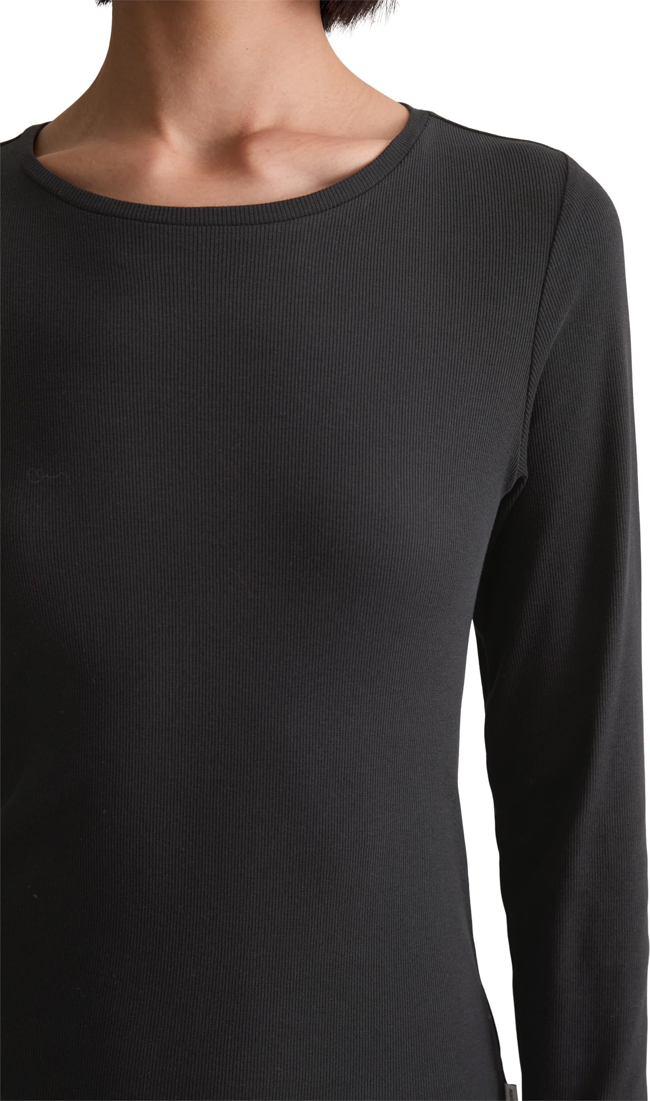 Marc OߴPolo Denim Damen Langarmshirt aus Bio-Baumwolle mit Stretch-Anteil, Schwarz (Black), L
