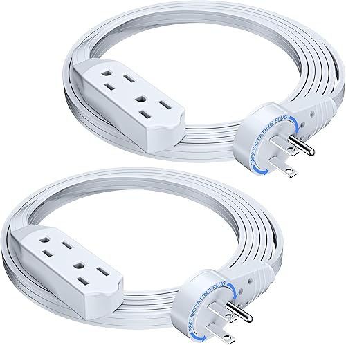 Maximm Cable de extensión de enchufe plano giratorio de 360 de 1 pie, cable de extensión de 3 tomas de corriente múltiple de 16 AWG, cable de