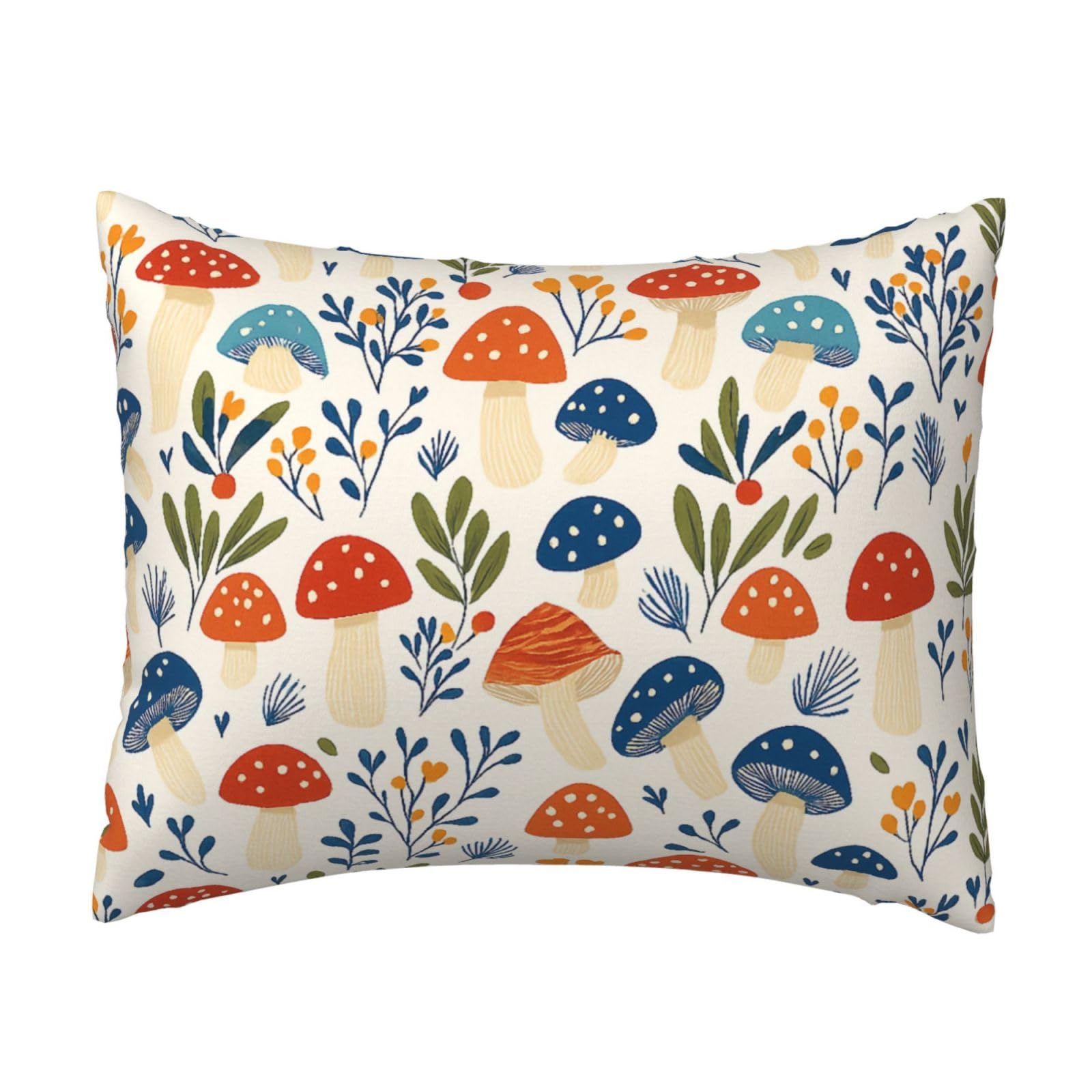 Colorful Mushroom and Leaves Pillowcase Soft Plush with Zipper Decorative Pillowcovers 16x20 in
