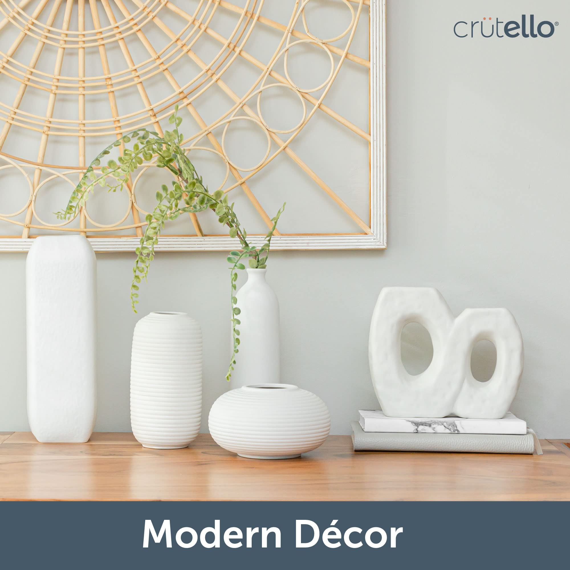 Crutello Keramikvasen-Set – Set mit 3 kleinen weißen Vasen – perfekt für Wohnzimmer, Küche, Bücherregal oder Eingangsdekoration