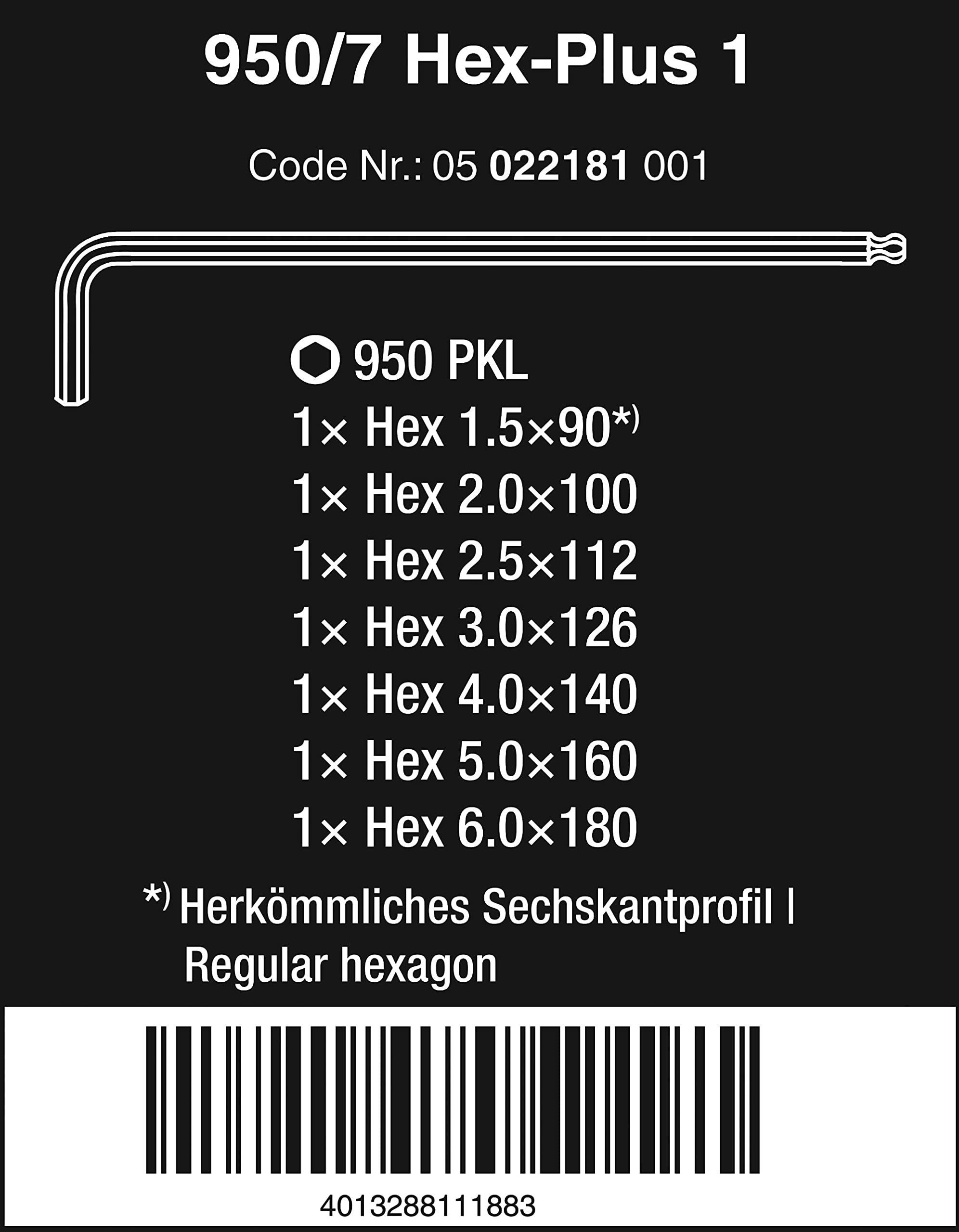 Wera 950 PKL/7 SM N zestaw kluczy kątowych, metryczny, chromowany stelaż, 7-częściowy, Wera 05022181001