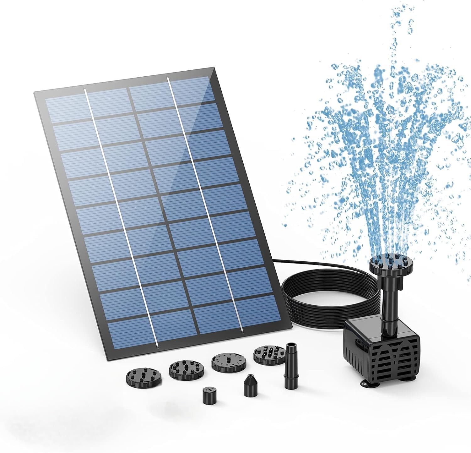 5W Solar Fountain Pump, 12V 400L/H Upgraded Water Sprayer with Separate Solar Powered Panel Kit 6 Nozzles, DIY Pond Pump for Garden, Pool, Bird Bath, Aquarium, Fountain Supplies