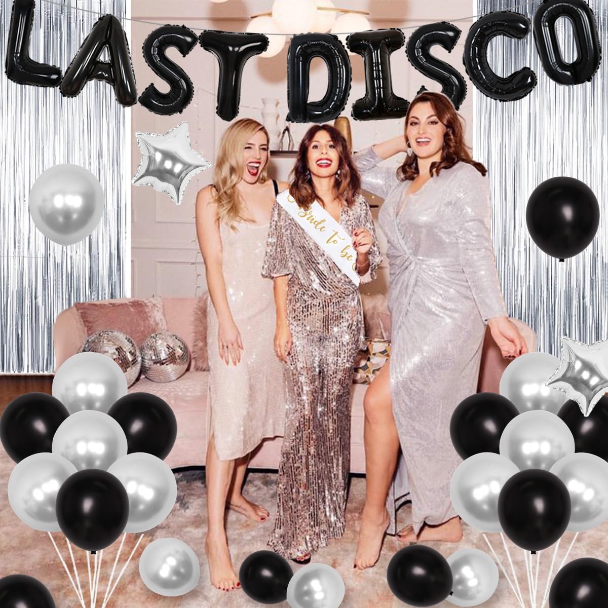 Last Disco Bachelorette Party Decorations Black Silver Last Disco Banner, Disco Ball Diamond Ring Balloons, Bride To Be Sash for Bridal Shower Retro 70s Bach Dance Music Festival Party Supplies