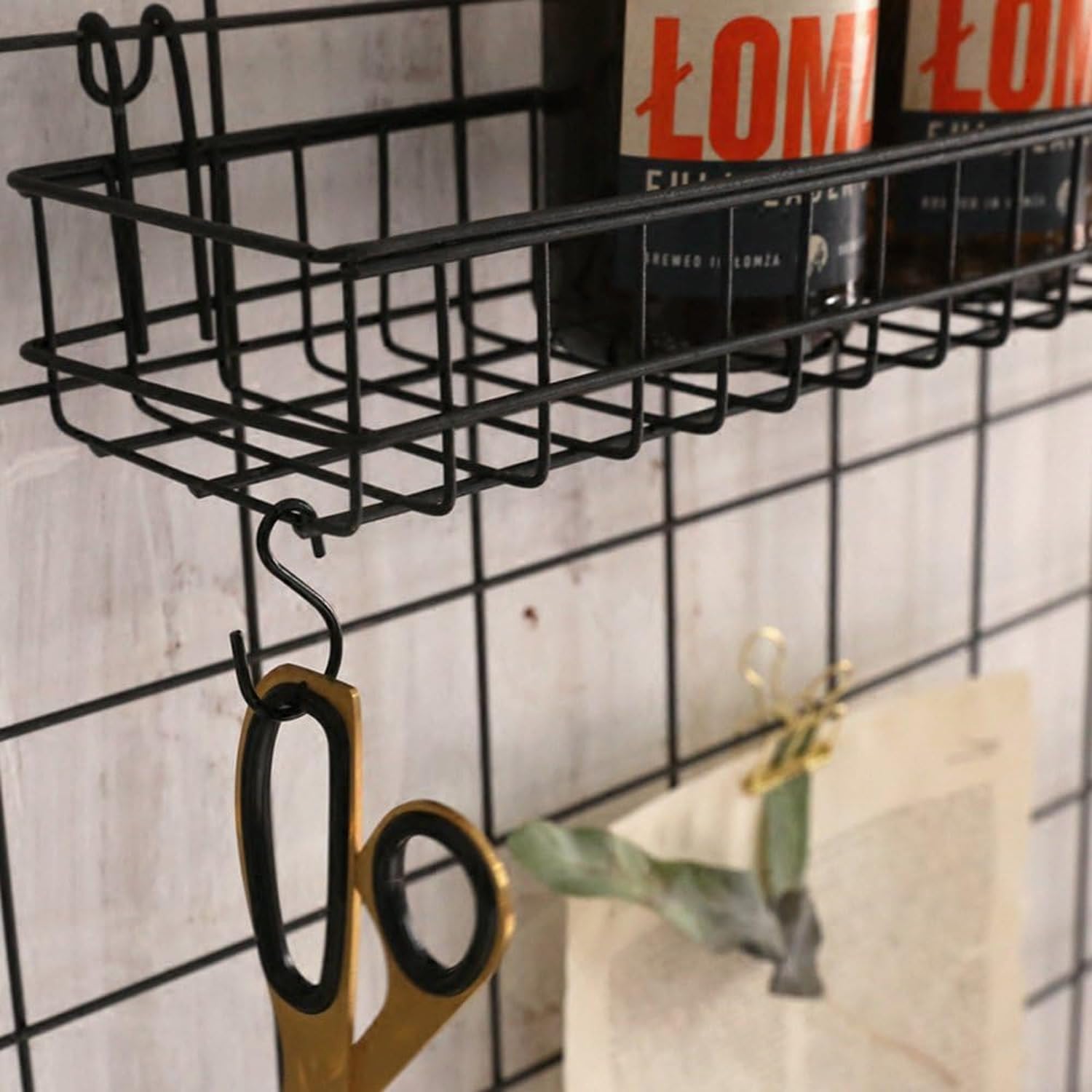 Avilia Organizer Cucina | Organizer Bagno | Organizer Appendibile | Organizer da Porta | Organizer in Metallo | Organizer da Doccia, Camera o Cucina con 5 Cestini in Metallo Nero ‎12x46x60cm
