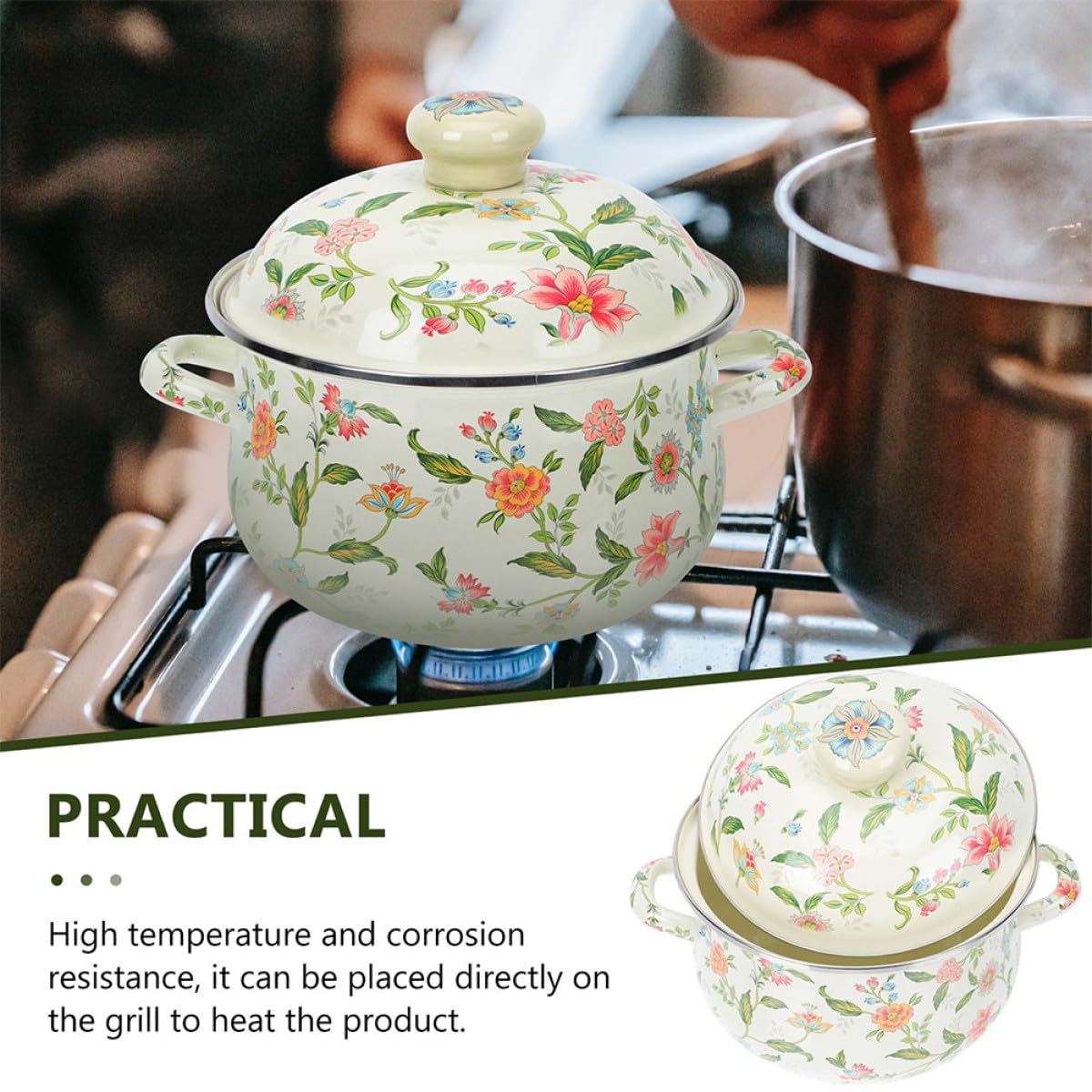 Pentola Smaltata da 3l per Zuppe Manico Leggero e Design Elegante, per Cucinare Zuppe Calde e Bollire Latte in Cucina