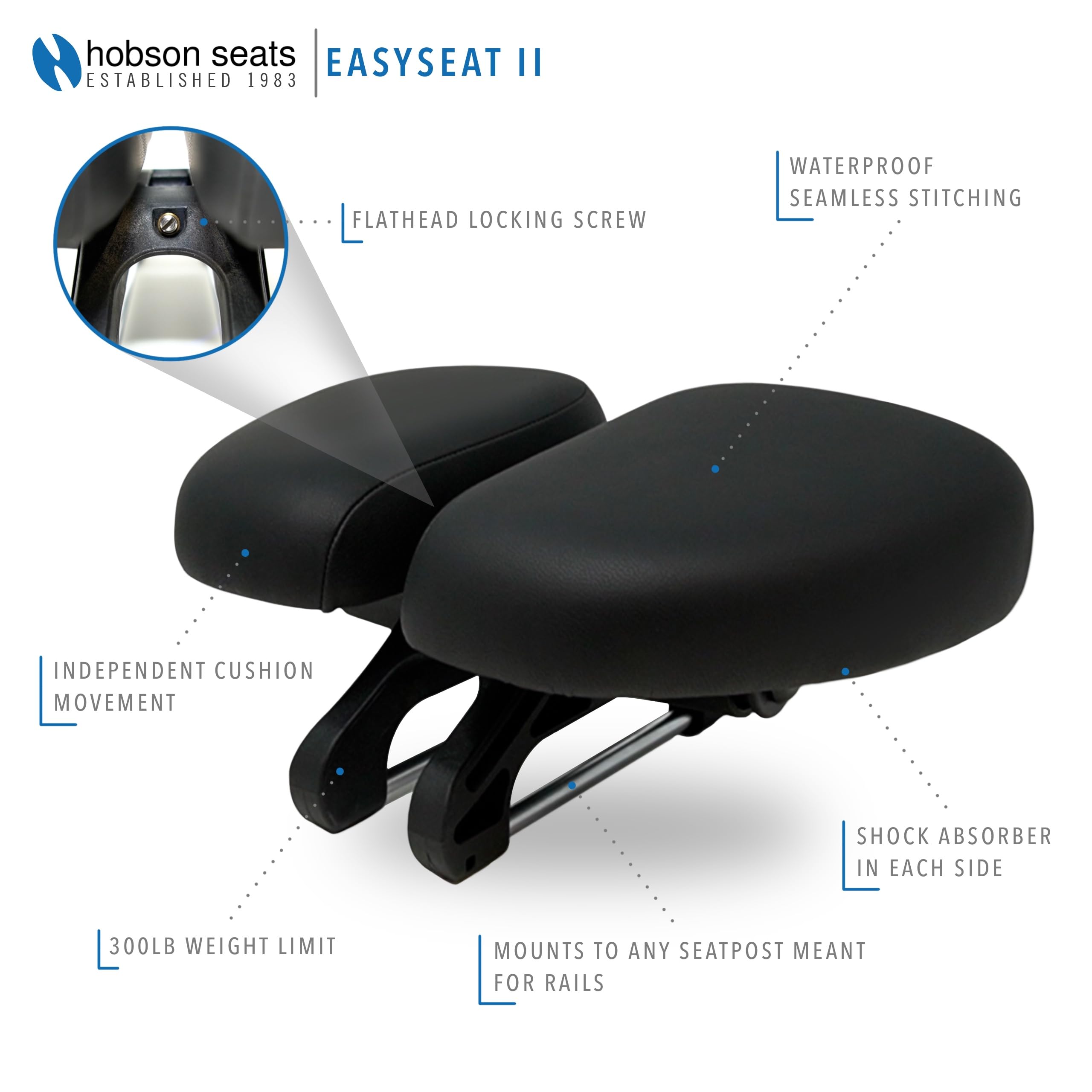 Hobson Easyseat II zadel met verstelbreedte, zwart, 2.6