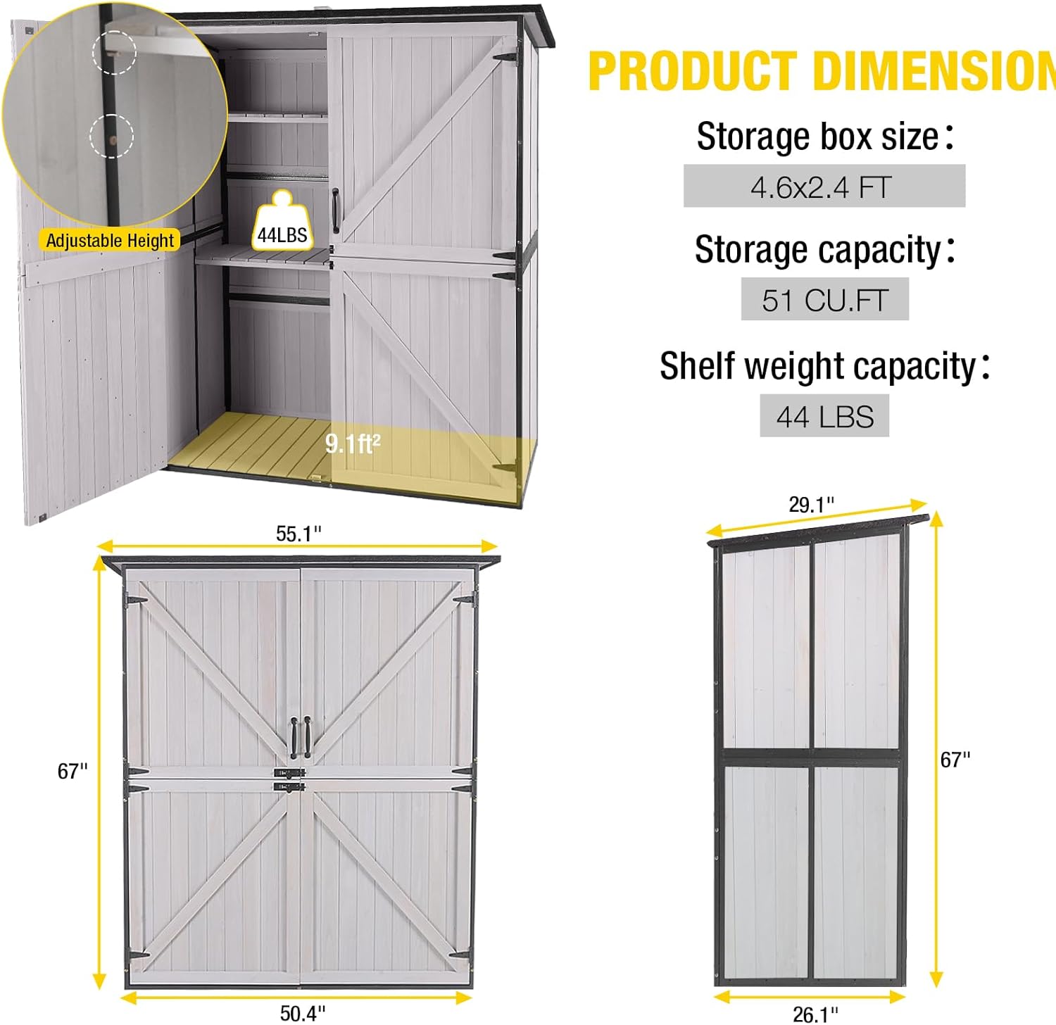 Product dimensions and interior capacity of the Aivituvin storage shed
