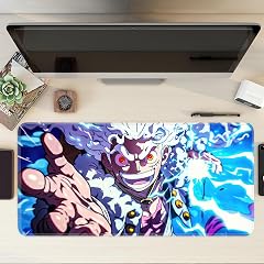 JIGARI Anime Theme Printed XL Extended Stich Edge Mousead | Smooth Surface Gaming Mousepad with Anti-Slip Rubber Base | 3mm Thick - 11 x 23 Inch (Lightning Luffy (P97))