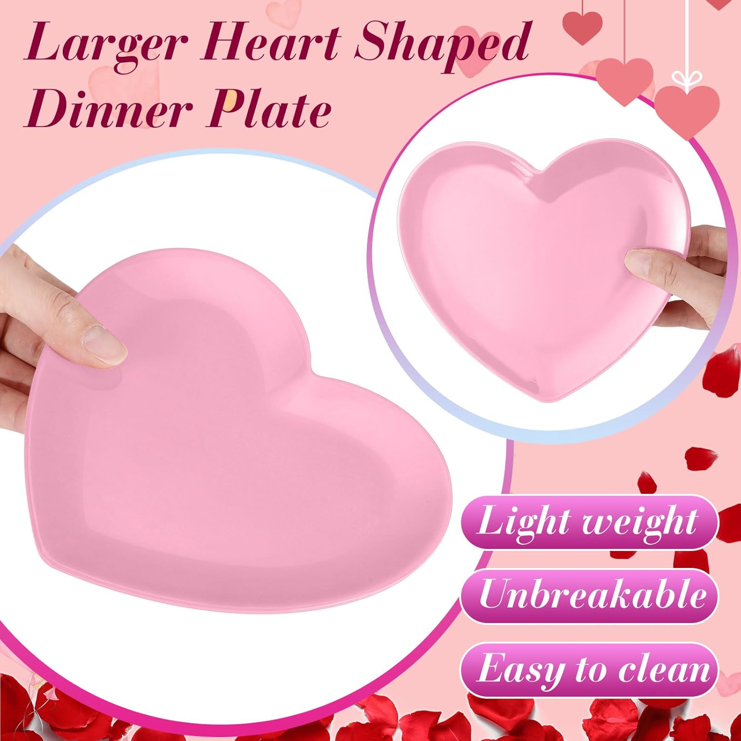 Nuogo 8 Pcs Heart Shaped Dinner Plates 6.8'' Serving Tray Melamine Heart Shaped Plates for Dessert, Appetizer, Salad, Dishwasher Safe (Pink)