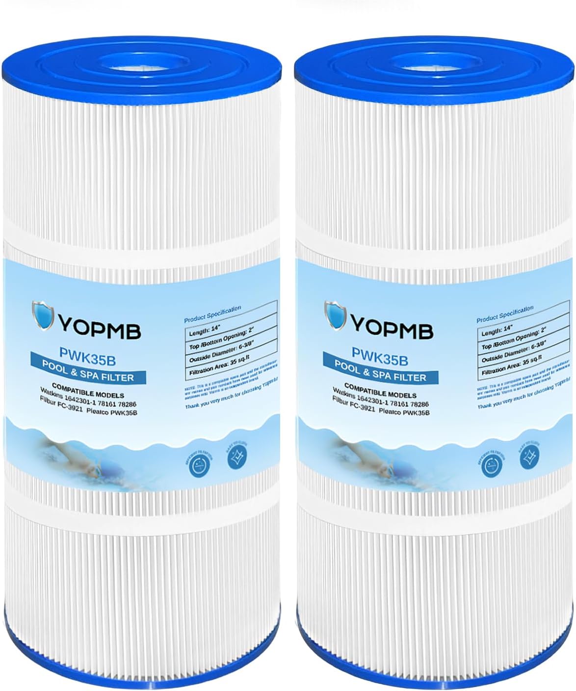 PWK35B Hot Tub Spa Filter Cartridge, Compatible with Hot Spring Limelight Flair, Replaces Watkins 1642301-1/78161/78286, Filbur FC-3921, 35 Sq Ft, Pleated Fabric Media, 2-Pack