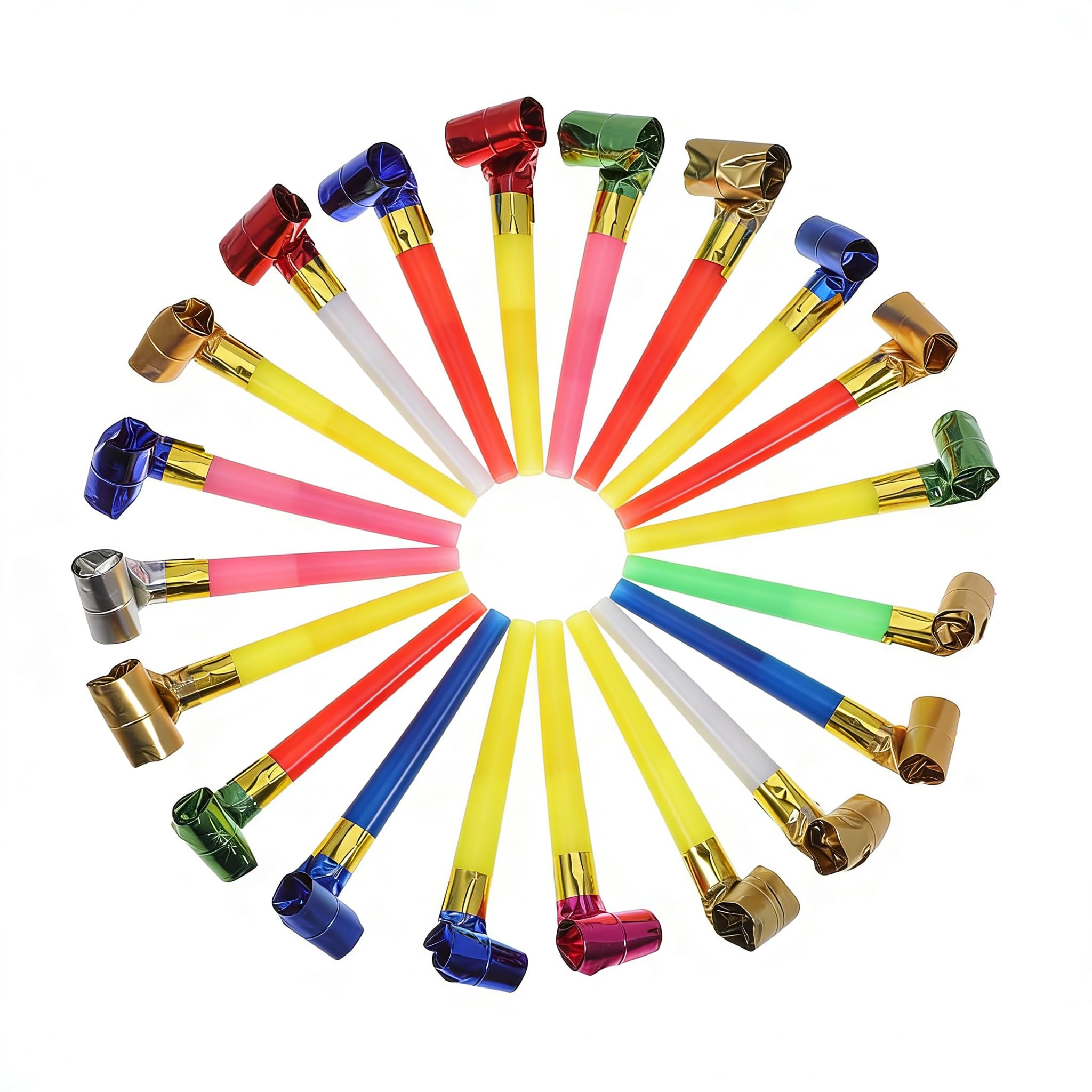 50 Pack Party Blowers Noisemakers - No Wire Design, Waterproof Mouthpiece, 4.3 Inch Colorful Birthday Party Supplies (Red/Blue/Yellow/Green/Gold/Silver/Pink)