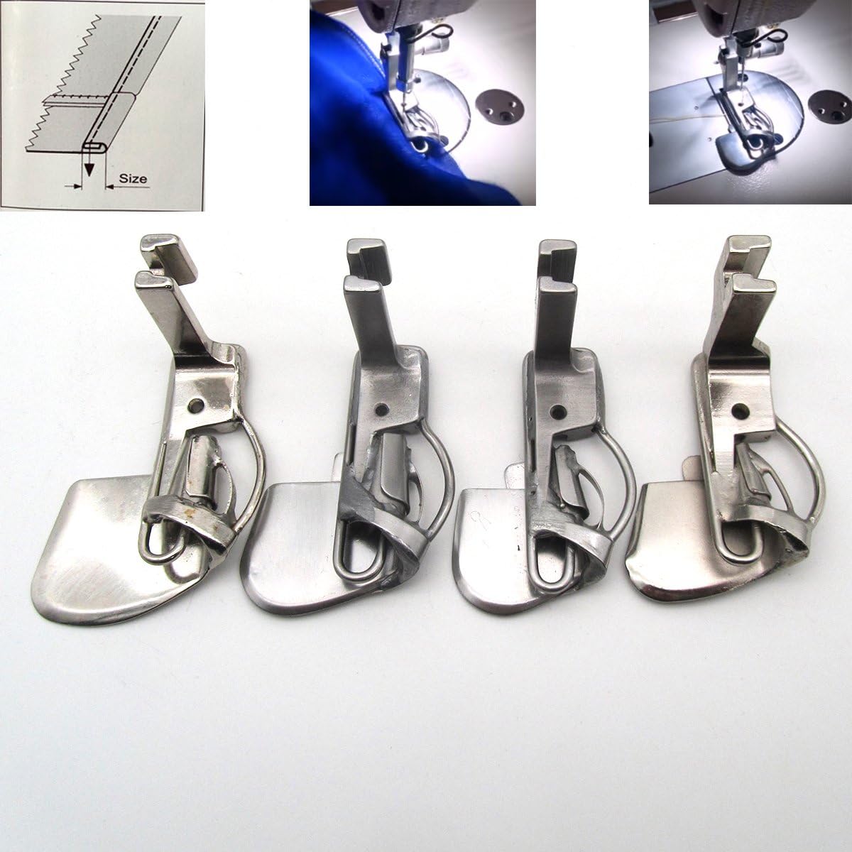 KUNPENG - 1SET #490359 1/16+1/8+3/16+1/4 Double Fold Spring Type Hemmer Hemming Presser Foot for Single Needle Sewing Machine