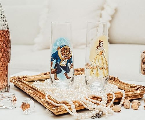 Miniatura 6 de Disney Beauty and the Beast - Juego de 2 vasos estriados sin tallo de 9 onzas | Tazas de copa de champán para brindis para vino, mimosas, cócteles |