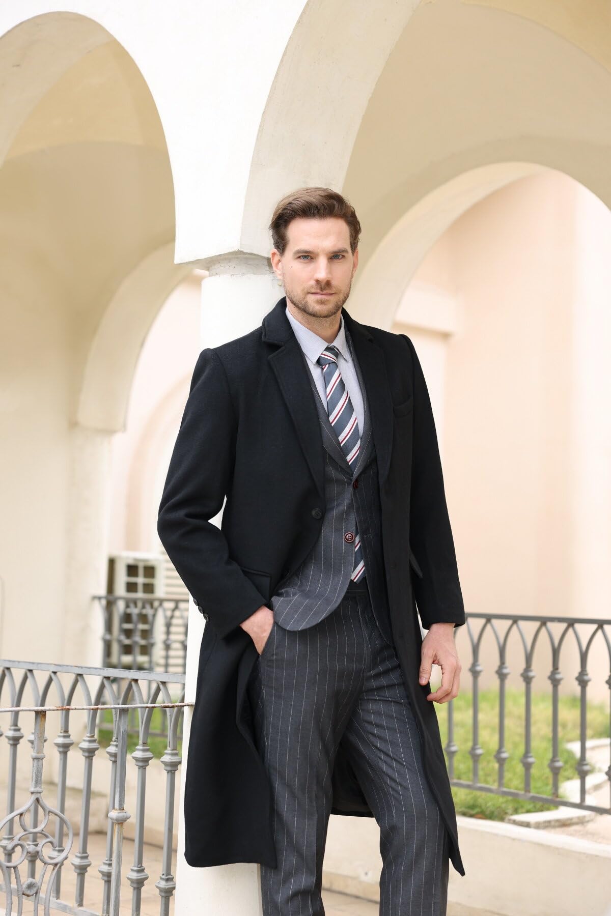 Allthemen Cappotto da Uomo Lungo Invernale Coat In Lana Outerwear Slim Fit Colletto Risvolto Trenchcoat Business