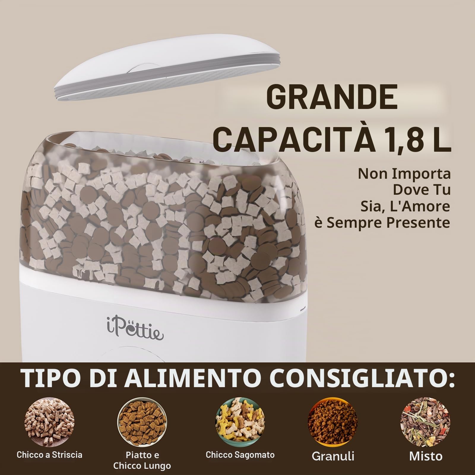 iPettie Alimentatore intelligente WiFi da appendere per conigli, gatti, cani e criceti, perfetto per negozi di animali, controllo remoto e porzioni, alimentazione temporizzata, capacità 1757,7 g,