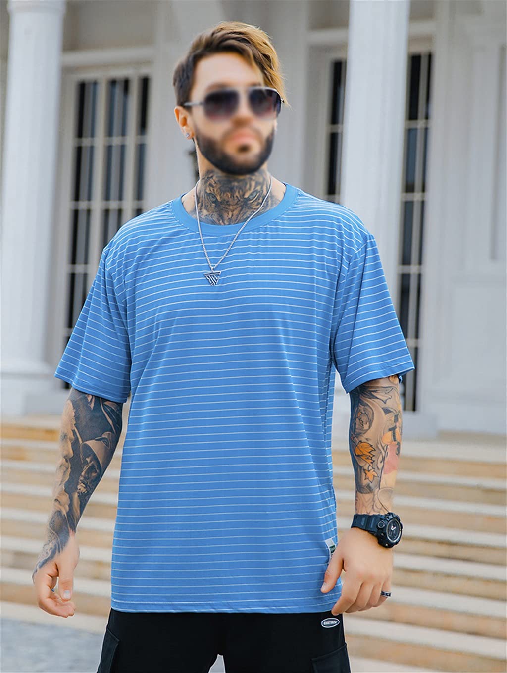 FZJDX 2021 Summer Fashion Striped Oversized T Shirt Men Loose T