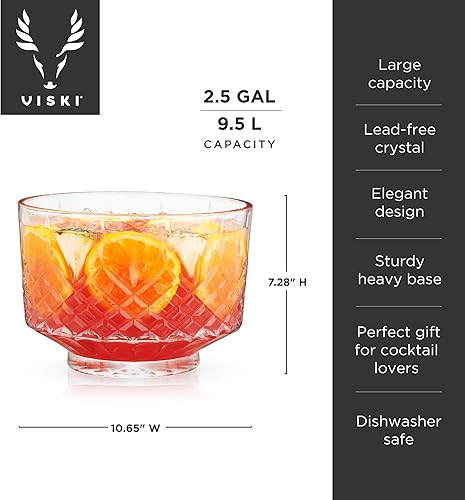 Miniatura 4 de Viski Admiral Crystal Punch Bowl  Tazón de cristal estilo vintage para fiestas  Vajilla para cócteles, apto para lavavajillas, 2.5 galones, 320
