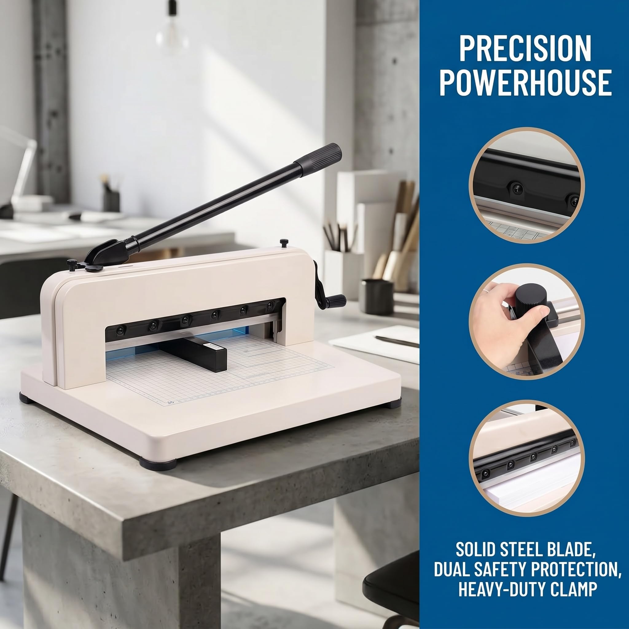 Taglierina Professionale A3 per Impieghi Gravosi, con capacità di Taglio Fino A 400 Fogli, Doppia Protezione di Sicurezza, Ideale per Tagliare Carta, Pelle, PVC E Tessuti.