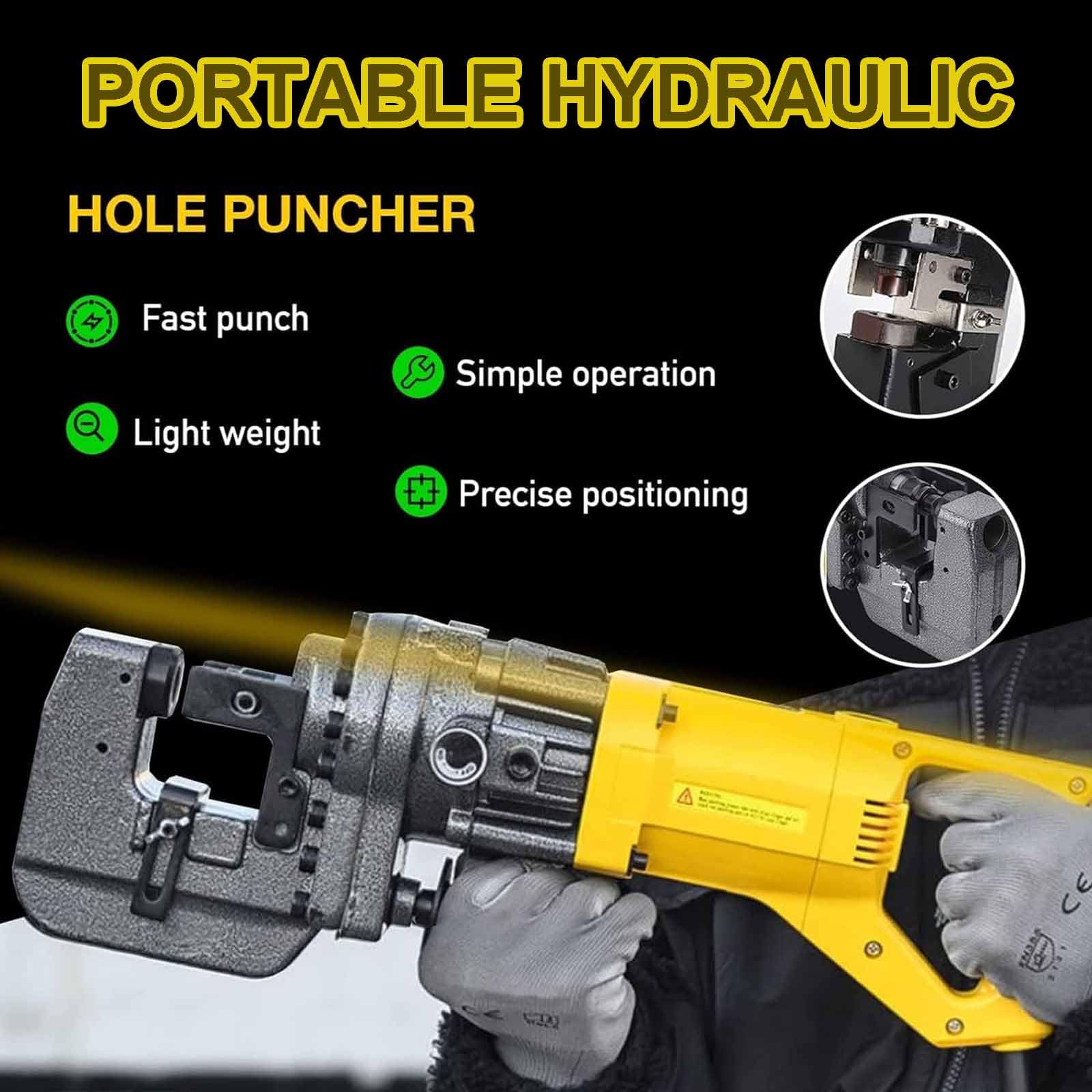 Dziurkacz Hydrauliczny O Dużej Wytrzymałości 16T Do Metalu Z 5 Matrycami (6–20 Mm) I Przełącznikiem Nożnym, Głębokość Wysięgu 35 Mm, Prędkość Wykrawania 2–3 S W Stali, Miedzi, Kątowniku