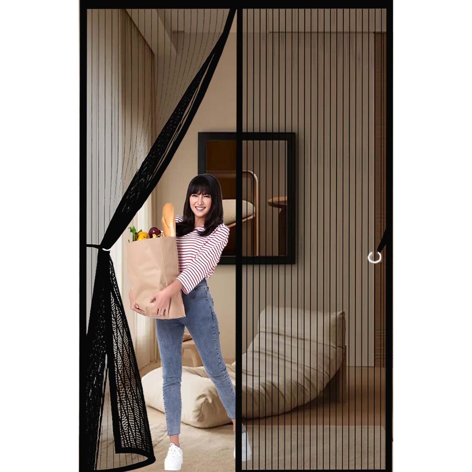 Magnetic Fly Screen Door 139x237cm(WidthxHigh) Powerful Magnets and Full Frame Magic Tape, No Drill Installation Screen Doors with Magnets Lets Fresh Air in, Hundreds of Sizes, Black