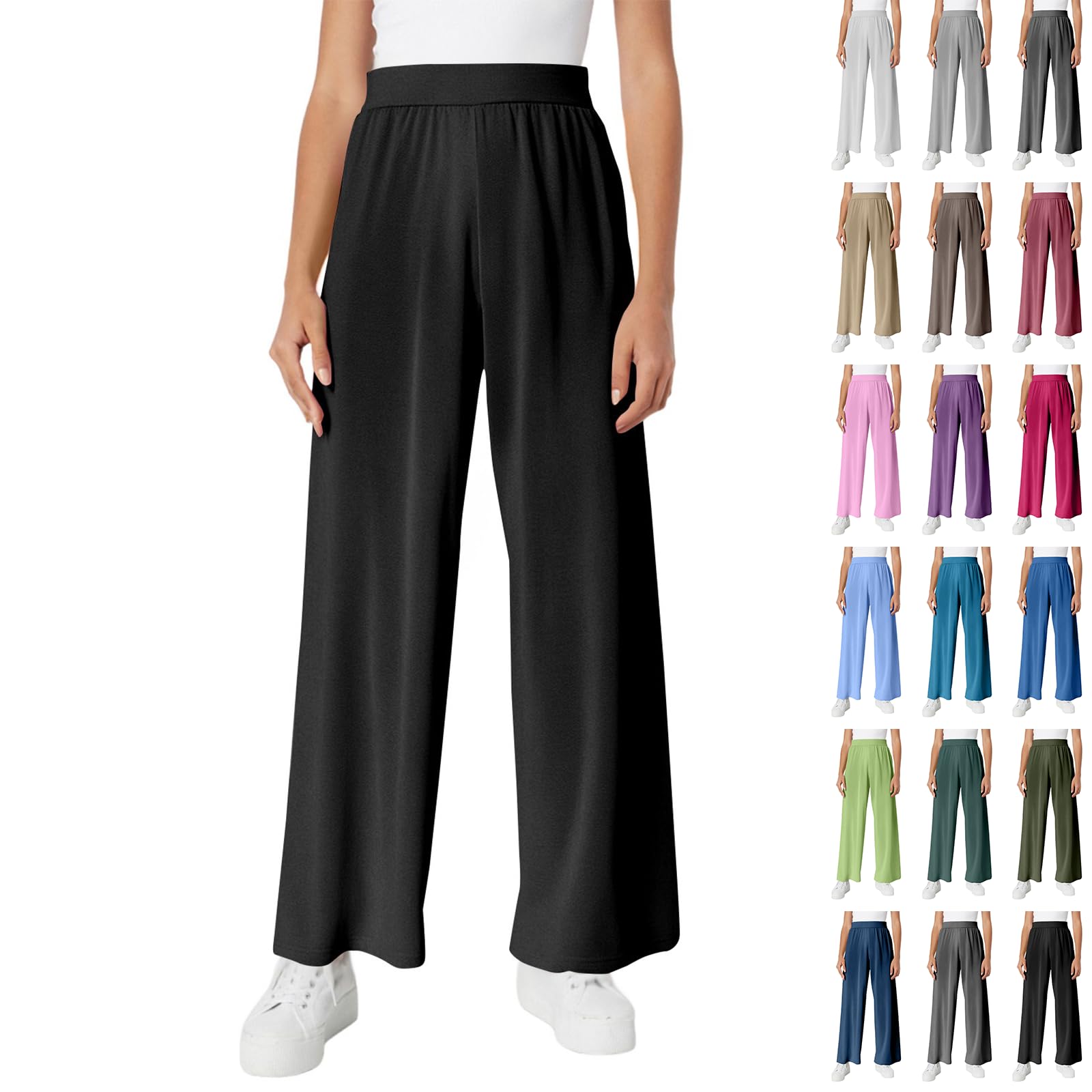 Wide Leg Pants Woman Lightweight Summer Elastic High Waisted Work Pants Business Casual Palazzo Pants with Pockets