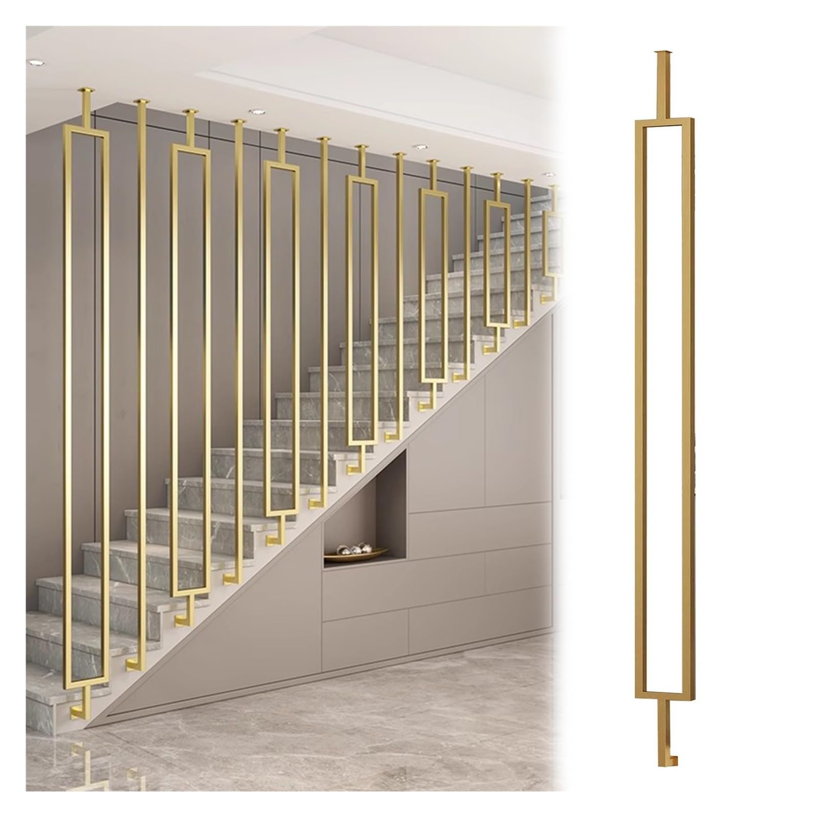 Universal Metal Stair Spindles for Level and Slope Staircases, Floor to Ceiling Household Iron Balusters with Accessories, Easy to Install