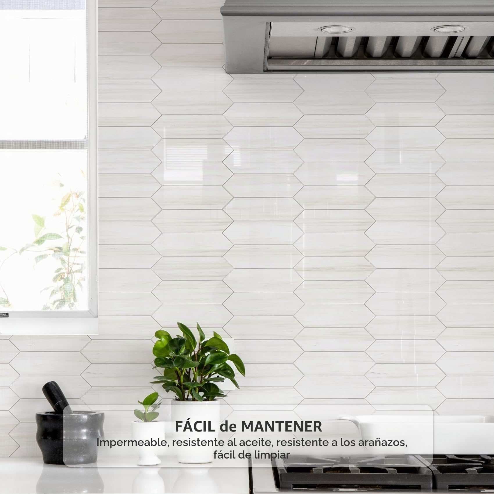 Vamos Tile Azulejo de dolomita brillante blanco para despegar y pegar, 12.8 x 12.8 pulgadas, 10 hojas de PVC hexagonales de largo, azulejos de mosaico autoadhesivos para pared de cocina y baño