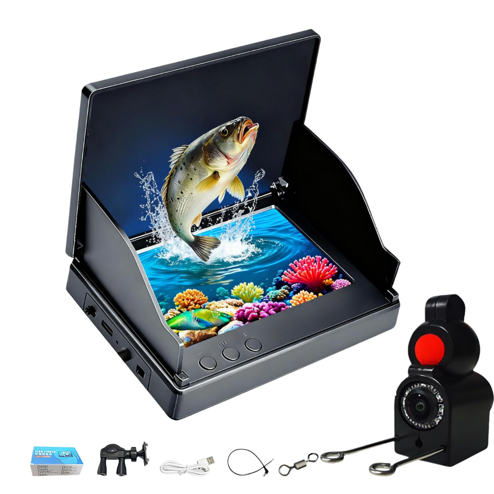 Underwater Fishing Camera, 4.3 Inch IPS Display and 30M Cable, Night vision infrared lamp, 220° Wide Angle, Waterproof Fish Finder Video Camera for Ice River and Boat Kayak Fishing (Fish finder)