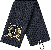 CybGene Microfiber Golf Towel Initial J Black 16x24 - Personalized Gift for Men Women Golfers Birthday Christmas