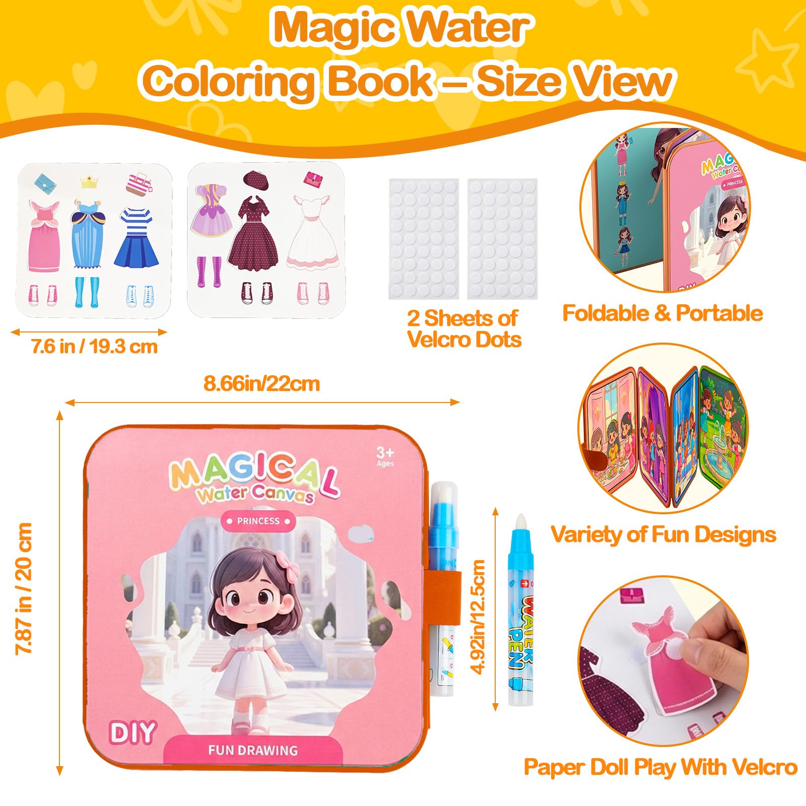 Libro de Colorear con Agua Mágico Princesas, 2 en 1 Reutilizable Libro de Pintura con Agua y Juego de Vestir con Velcro, Juguete Educativo de Viaje para Niñas de 3 a 6 Años — view 6