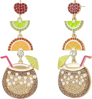 MADISON TYLER Cute Dangle Earrings for Woman | Trendy Fun Statement Cocktail Earrings | Rhinestone Epoxy Pearls Stones | Martini Bloody Mary Mojito Lemonade Jewelry for Woman