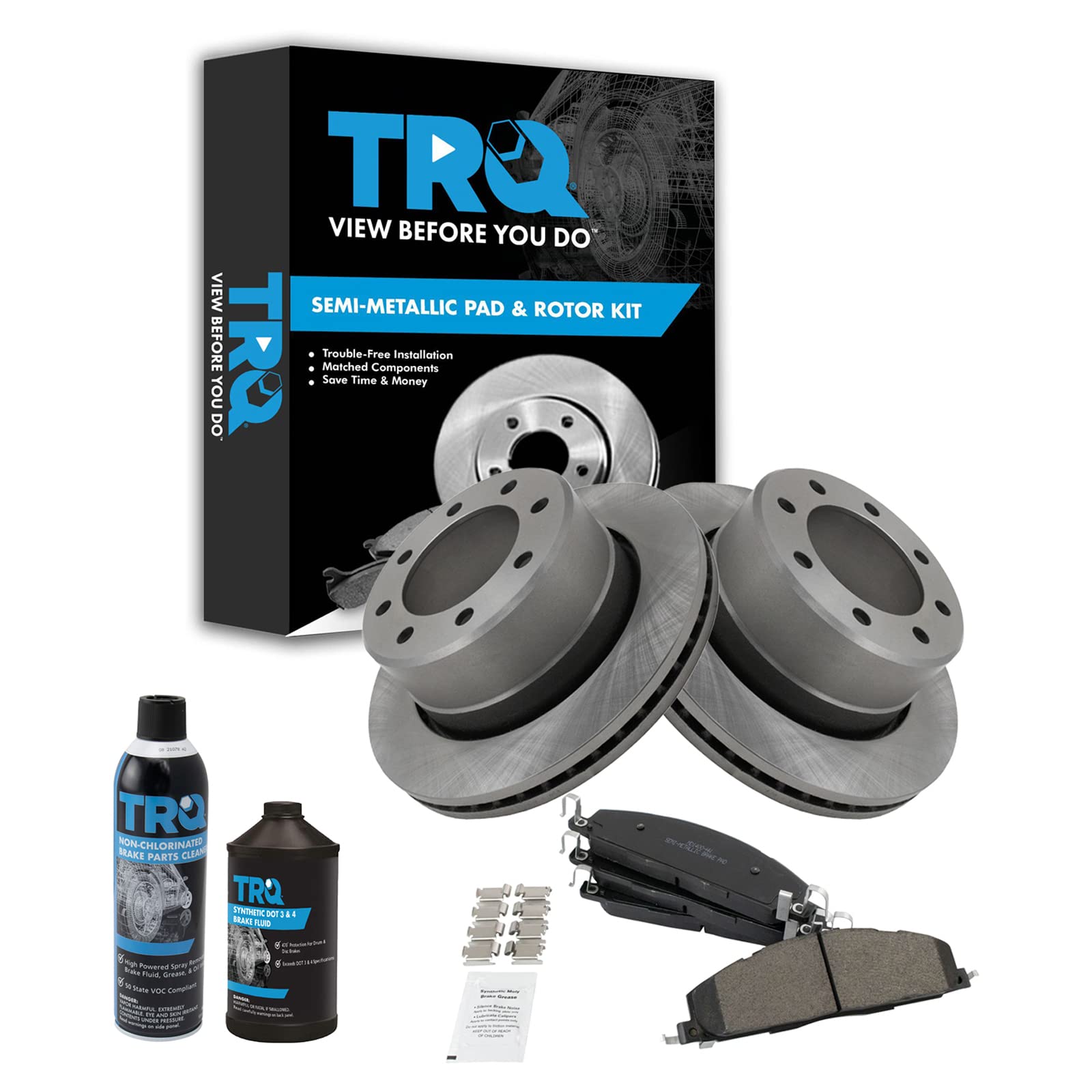 TRQ Rear Brake Pad &amp; Rotor Kit, with Chemical Kit Semi-Metallic Compatible with 2009-2010 Dodge Ram 2500, 3500 2012 Ram 1500 2011-2018 2500 3500