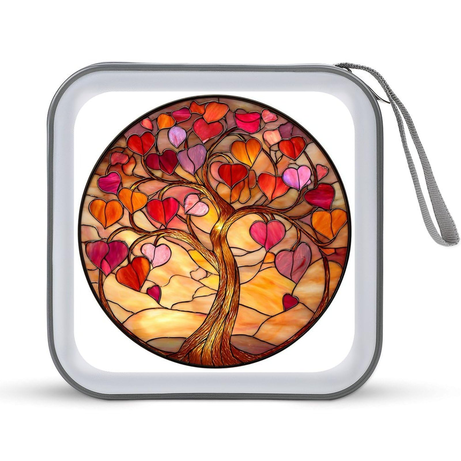 Jubonexis Stained Glass Tree of Life Heart Shape Leaves CD Case DVD Storage Case Portable for Car Home Travel