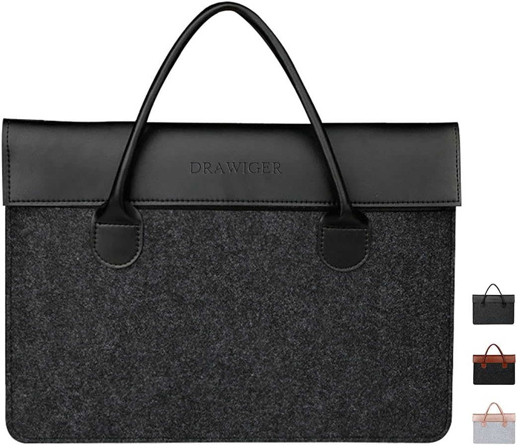 Wool and Leather Laptop Bag Sleeve Briefcase Handbag Case for Men Notebook Computer Ultrabook for 15 Inch Macbook Pro 2015 (15.6 Inch, Black)