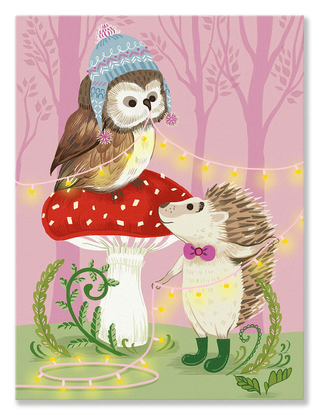 Oopsy Daisy Fine Art for Kids Owl and Hedgehog Canvas Wall Art by Pim Pimlada, 18 x 24"
