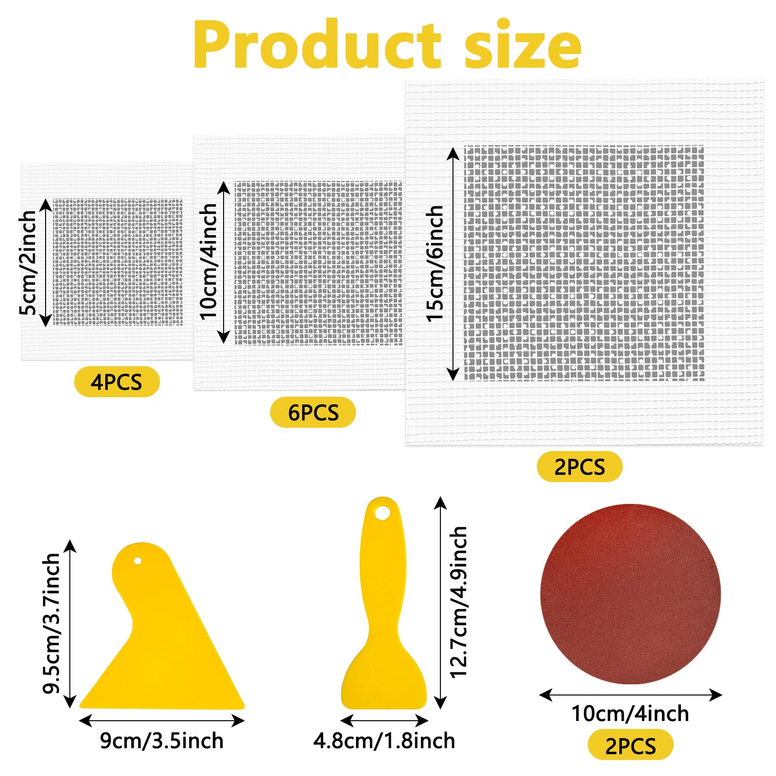 Lot de 16 patchs autocollants de réparation murale en aluminium 5/10/15 cm - Kit de réparation de cloisons sèches