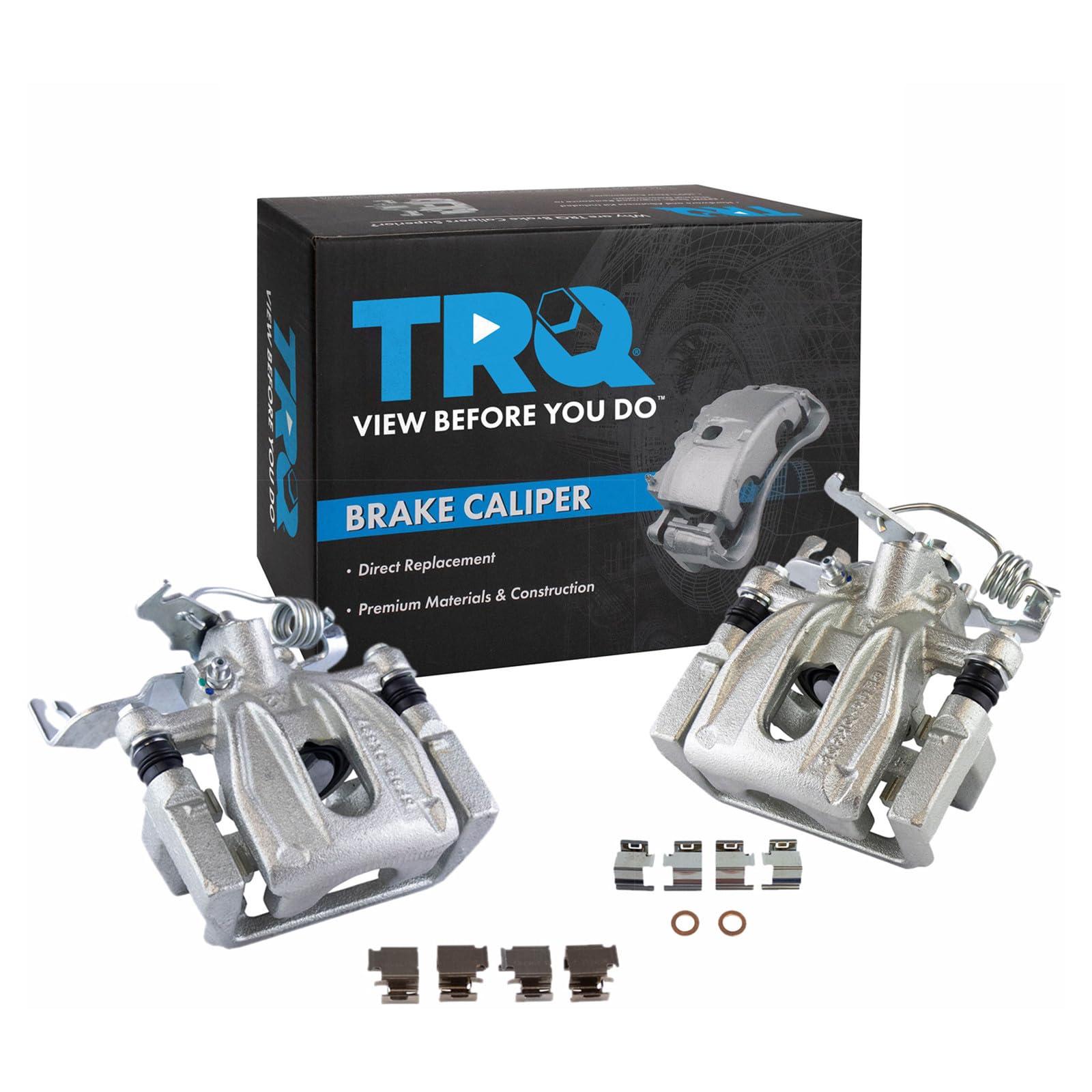TRQ Rear Brake Caliper Set Zinc Coated Brackets Hardware Compatible with 2005-2007 Ford Five Hundred Freestyle 2008-2009 Taurus Taurus X 2005-2007