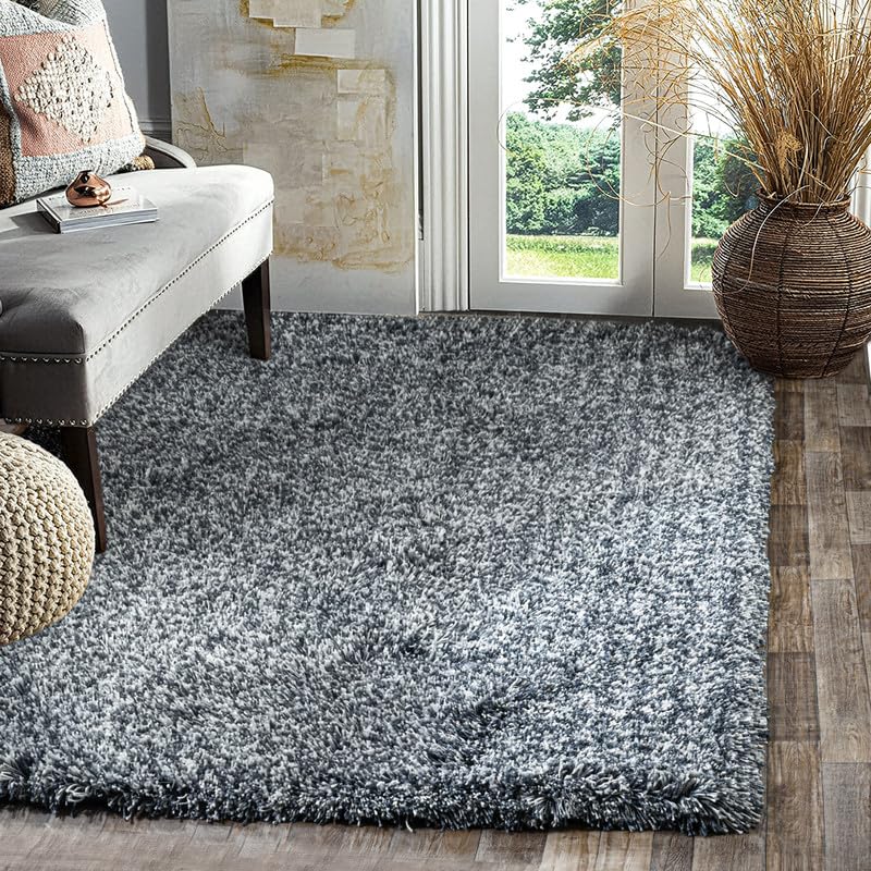 Image of FIASCO Premium Tie Dye Shaggy Carpet Ultra Soft Microfiber | 2 Inches Pile Height Back in Canvas Shaggy Carpet for Living Room | Bedroom | Hall | Guest Room | 8x10 Feet Dark Grey Ivory Mix