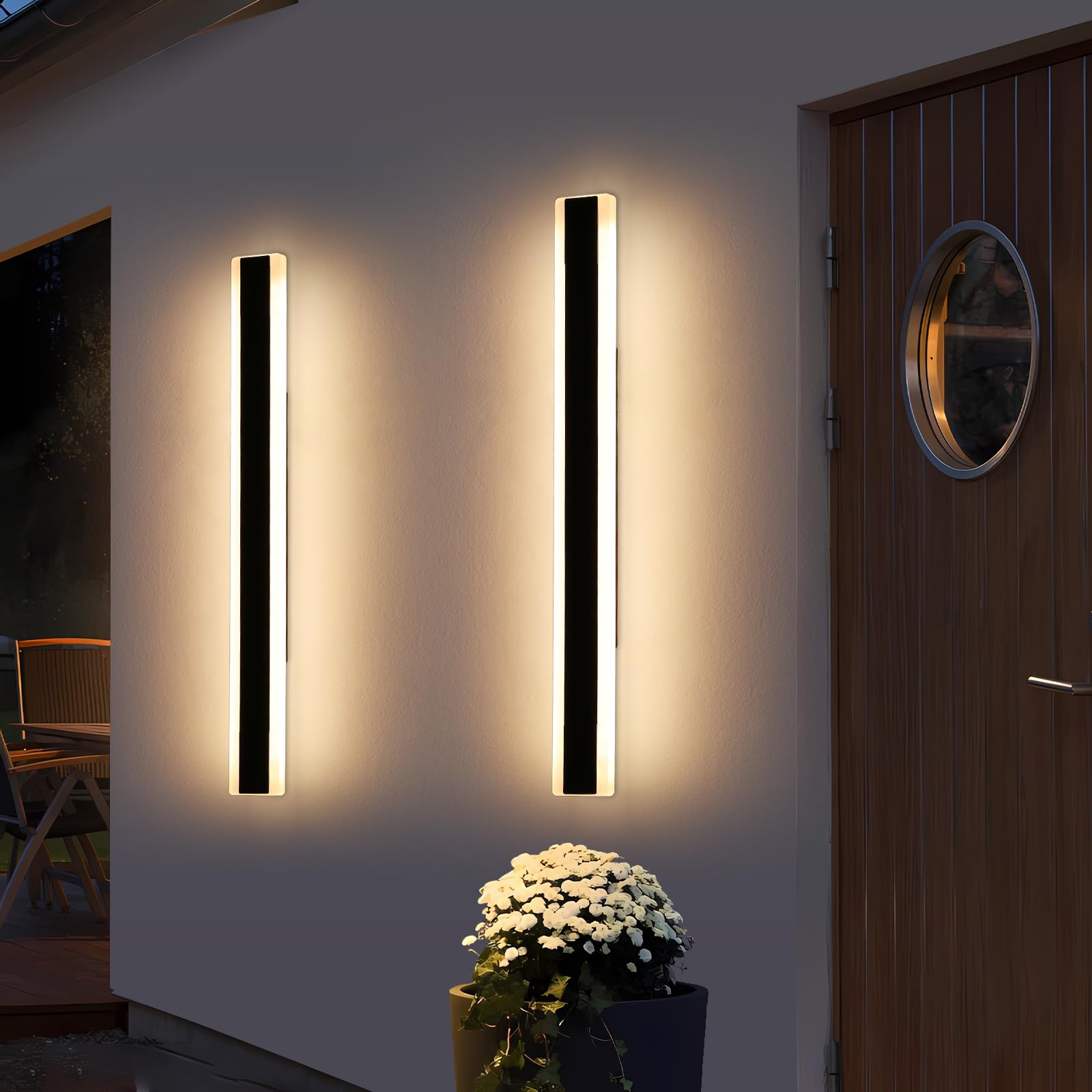Outdoor Modern Wall Light 60CM, 18W 1100LM Long Strip Wall Sconce with 3000K Warm White Light, IP65 Rainproof Outside Porch Wall Fixture for Garden Patio Garage — view 52