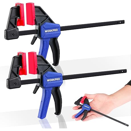 WORKPRO 2-Pack 6” Mini Clamps 50 Pound Load Limit, Lightweight F Clamp