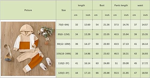 Miniatura 9 de Ursobutegl Ropa para bebé niño pequeño, sudadera con capucha y bloques de color, 2 piezas, sudadera para otoño e invierno (bloque caqui, 2-3 años),