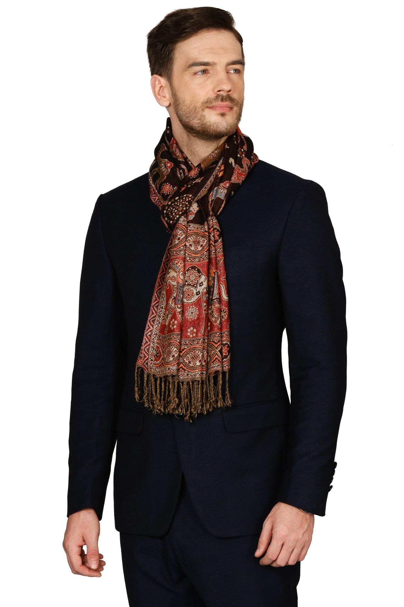 Pashtush Men's fine Soft Ethnic Self Design Wool Stole - (Brown) 3