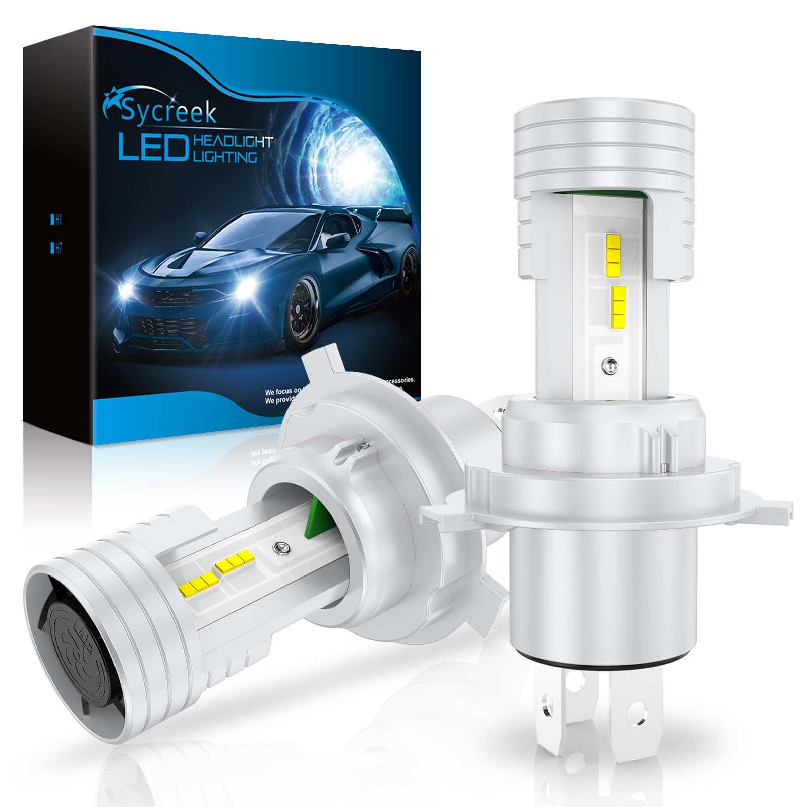 Sycreek H4 LED Canbus 110W 26000LM 6500K,Lampadine Led H4 9003 HB2 Abbaglianti e Anabbaglianti Ricambio Lampada Alogena,2 Lampadina h4