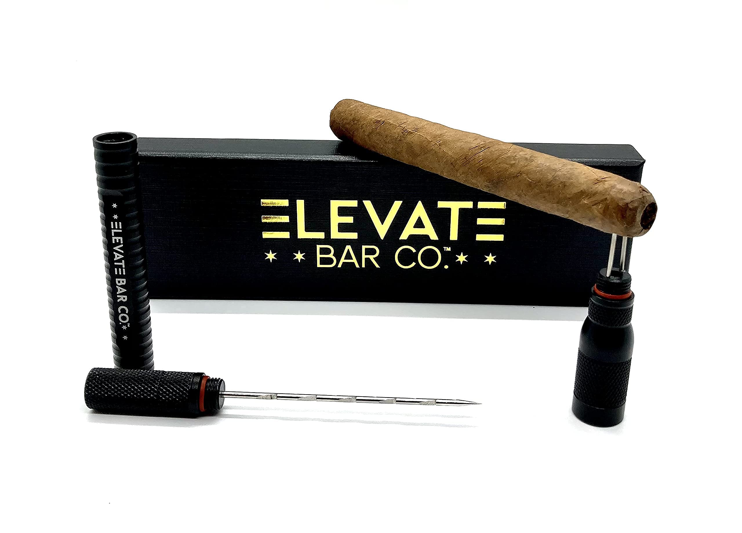 Elevate Bar Co.Heavy Duty 4-in-1 Cigar Punch Tool, Dual Size Punch (20 – 70 Gauge Cigar), Enhance Draw Pick Tool, and 2-Prong Nubber