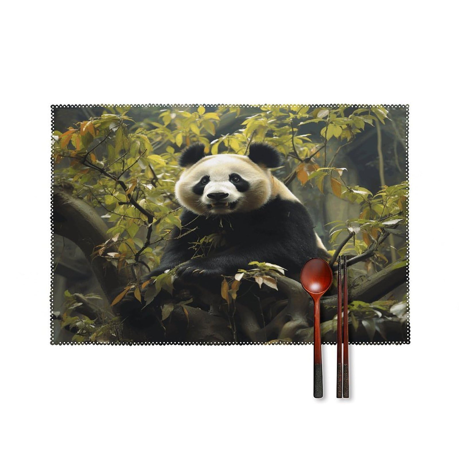 Panda Tree Placemats Set of 6 Heat Resistant Non-Slip Table Mats Washable Indoor Outdoor Place Mats Rustic Vintage Seasonal Placemat for Kitchen Dining Outdoor Party Table Decor
