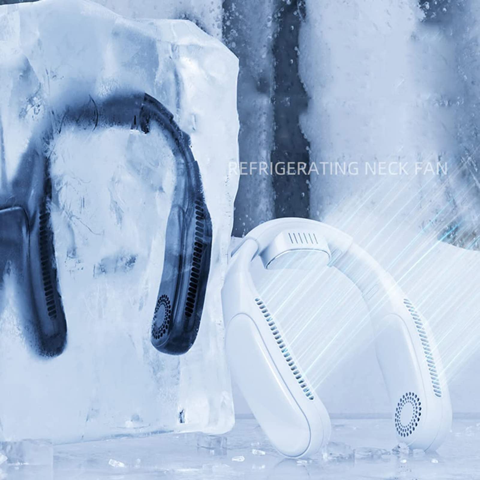 Ventilatore Collo, Refrigerazione a semiconduttori, Ventilatore Personale Indossabile a Batteria da 4000 mAh, Ventilatore Senza Lama Alimentata Tramite USB per Sport,Bianca (Blue B